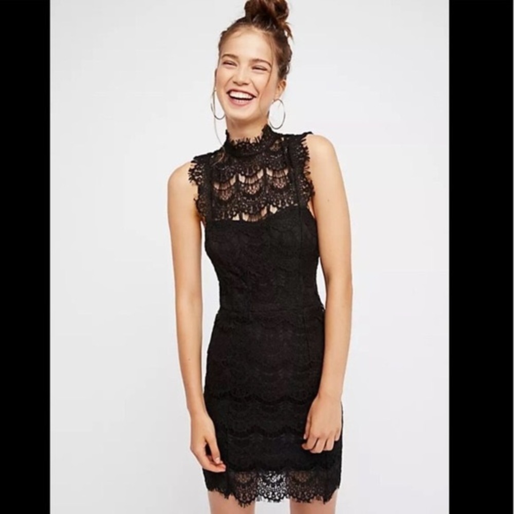 Free People Black Bodycon Lace Dress Small EUC